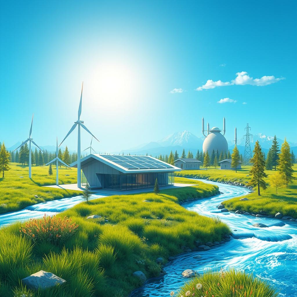 Create a modern design vision of the future set against the picturesque backdrop of Siberian nature in summer
