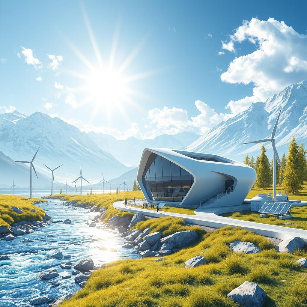 Design a modern futuristic vision set against the stunning backdrop of Siberian nature during summer