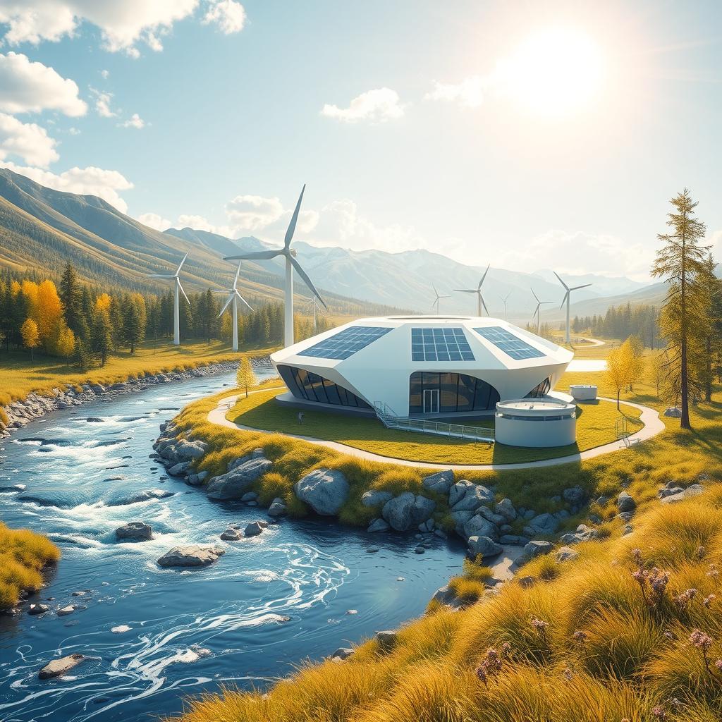 Create a modern futuristic design set against the stunning backdrop of Siberian nature during summer