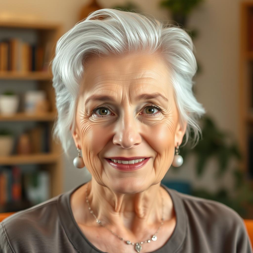 A portrait of a 60-year-old Russian woman, showcasing her wisdom and charm
