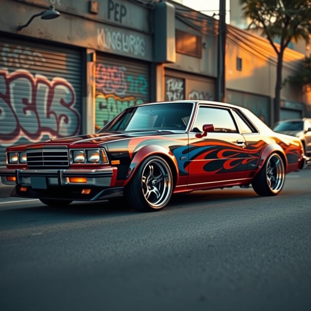 A stunning vintage car from the 1980s or 1990s, showcasing a sleek and lowered profile