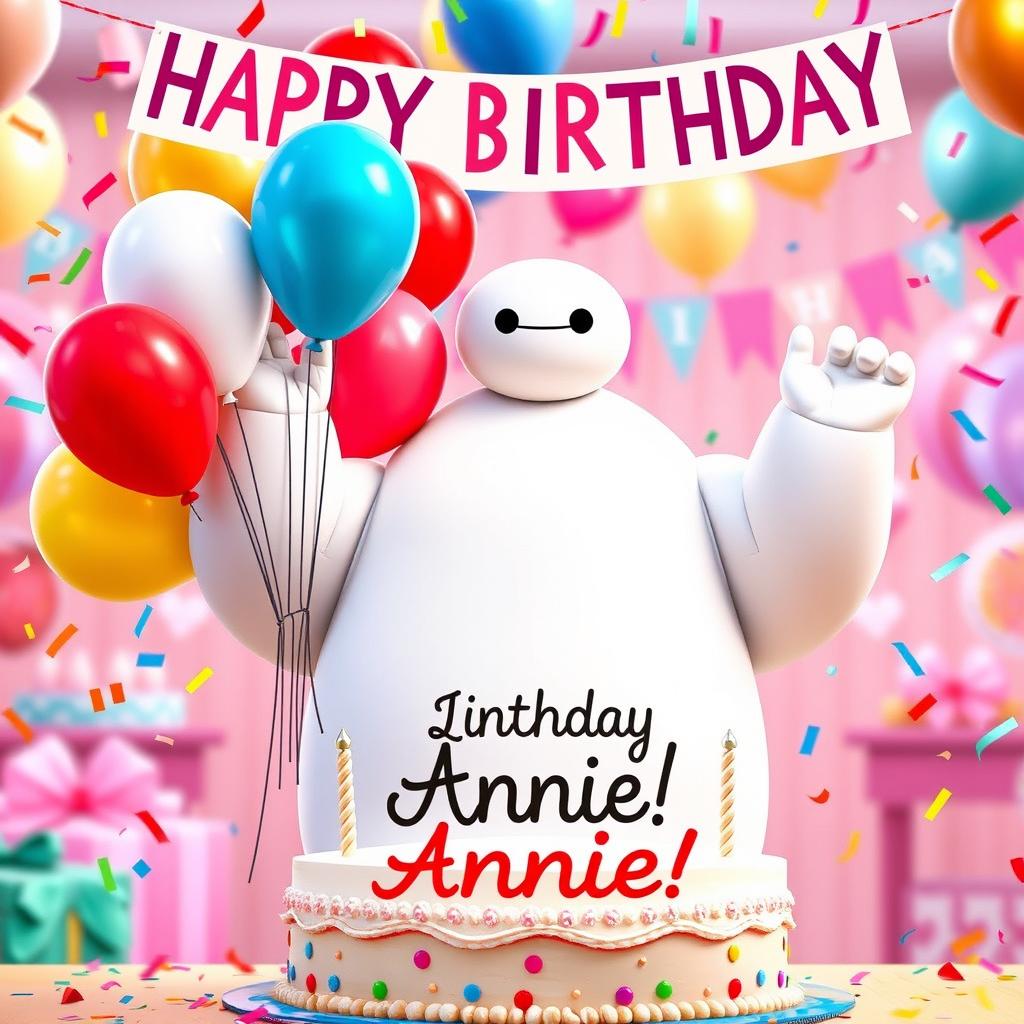 A creative birthday poster for Annie featuring Baymax, the friendly robot from Disney's *Big Hero 6*