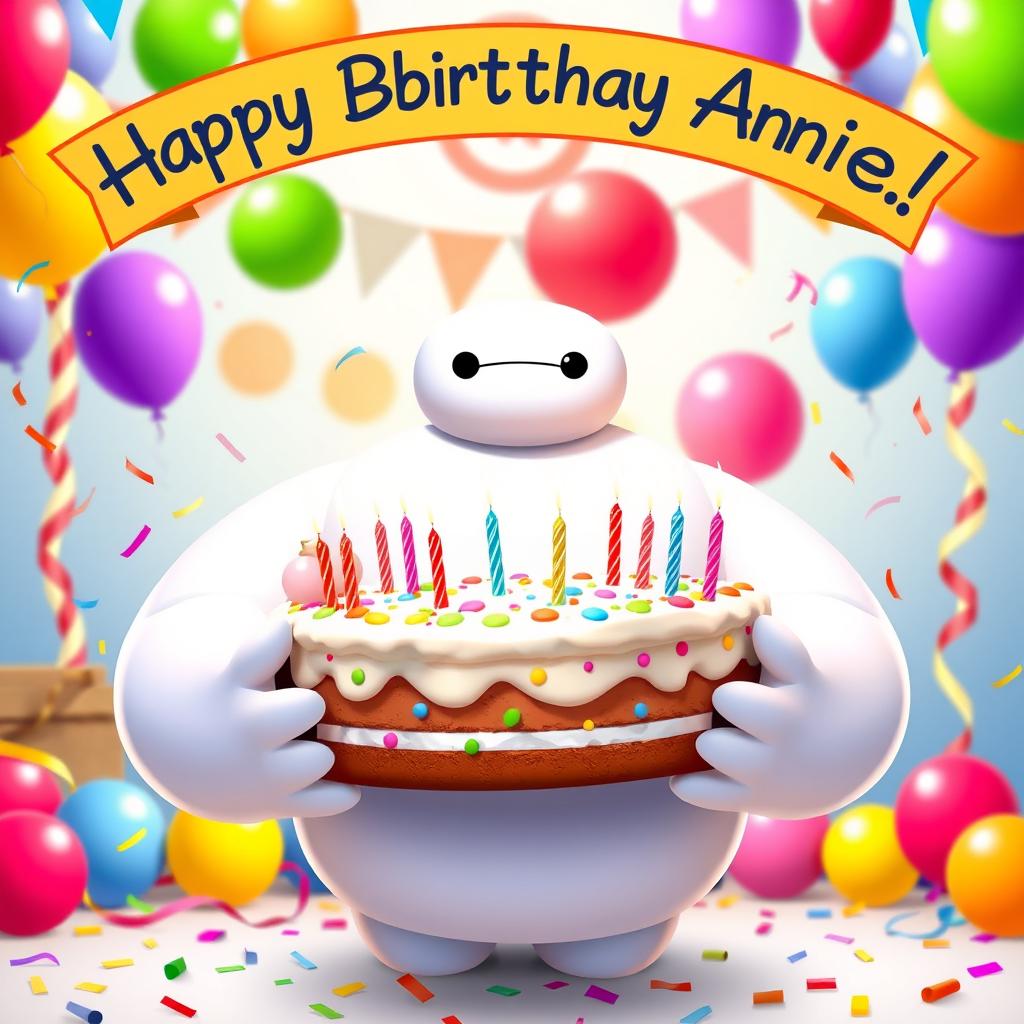 A festive birthday poster for Annie showcasing Baymax from Disney's *Big Hero 6*