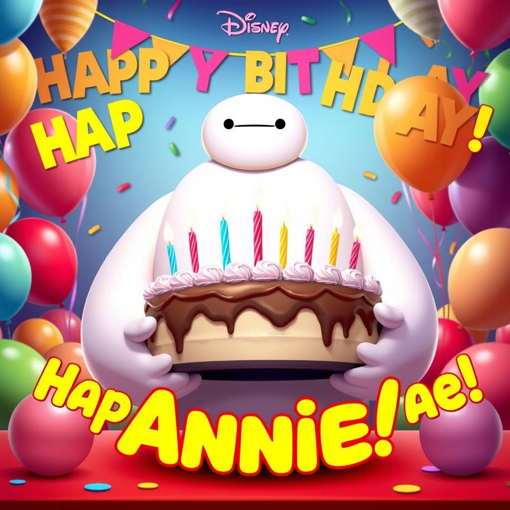 A delightful birthday poster for Annie featuring Baymax from Disney's *Big Hero 6*