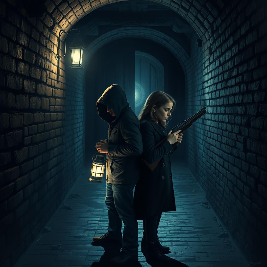 A dark and damp tunnel with ancient brick walls