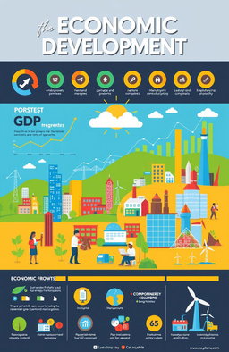 A vibrant, detailed infographic showcasing the concept of economic development