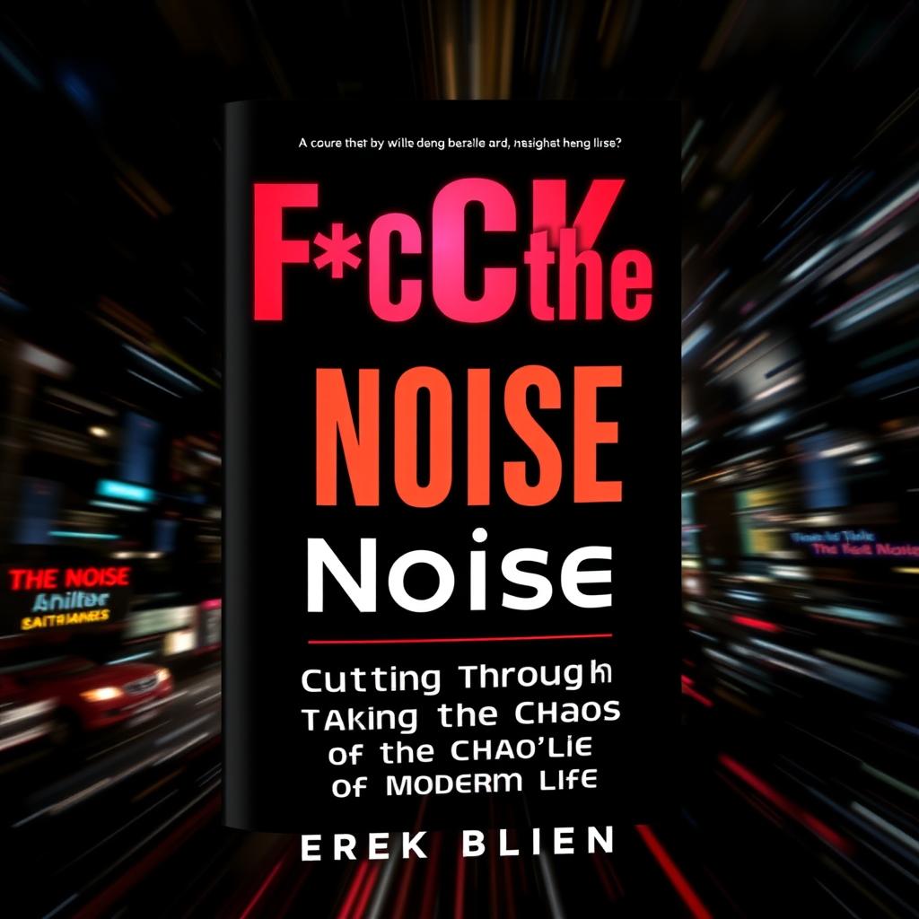 A bold and dynamic book cover design for 'F*ck the Noise: Cutting Through the Chaos of Modern Life'