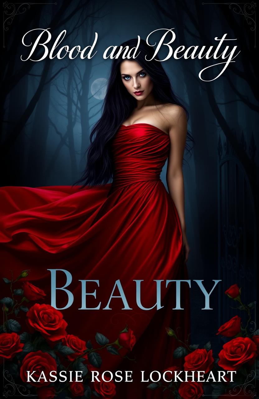 A captivating book cover design for 'Blood and Beauty' by Kassie Rose Lockheart
