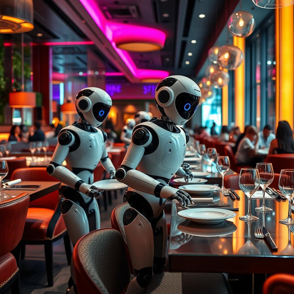 A sleek, modern restaurant setting filled with vibrant decor and stylish furniture