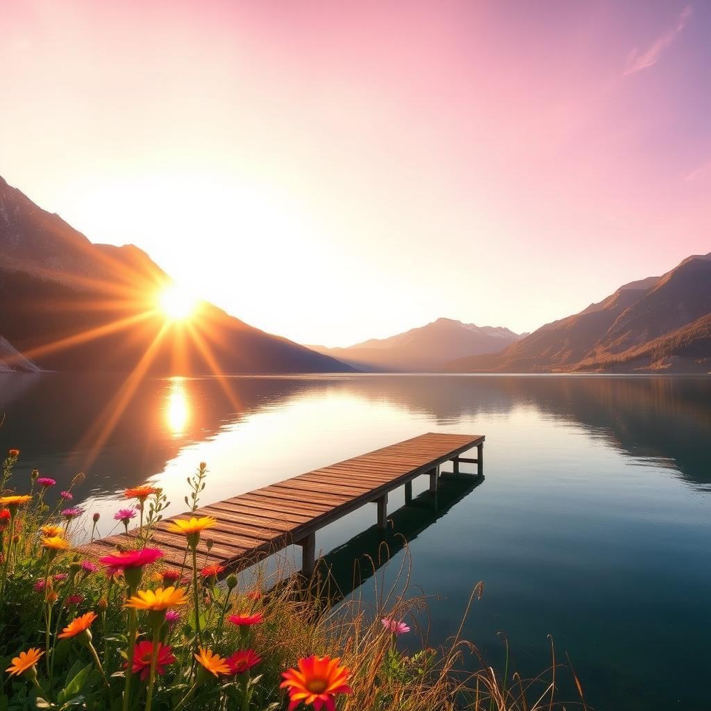 A serene and picturesque view of a tranquil lake surrounded by majestic mountains