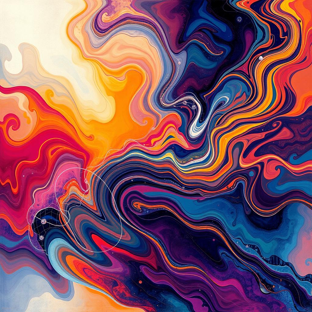 An abstract representation of the theme of vicissitudes, showcasing the ups and downs of life through a vibrant array of colors and dynamic shapes