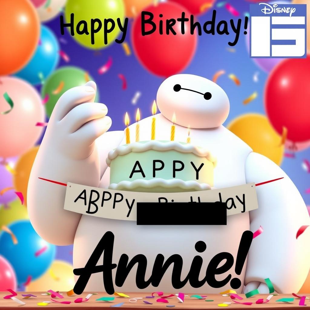 A delightful birthday poster for Annie's 40th birthday, featuring Baymax from Disney's *Big Hero 6*