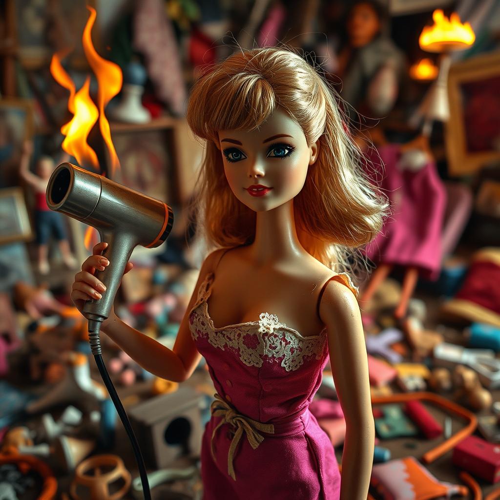 A vintage Barbie doll in a deteriorated condition, with frayed hair and faded colors