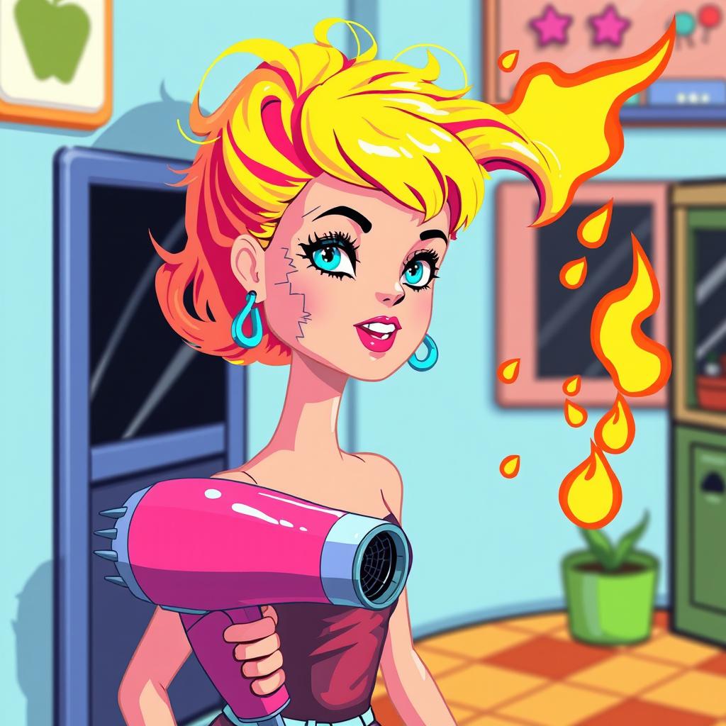 A stylized, pixelated version of a deteriorated Barbie doll, designed for a video game