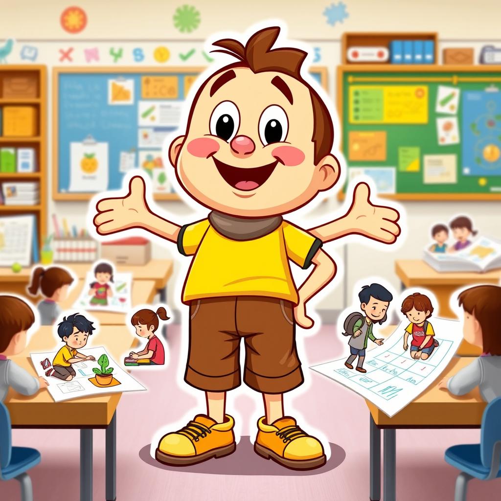 A cheerful and cute character named Caio, designed to represent a mascot for a classroom