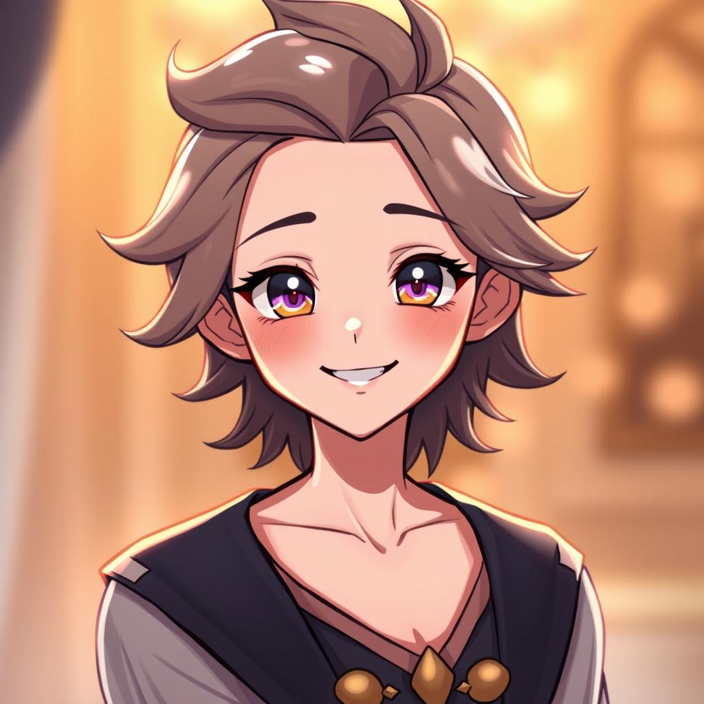 A charming character with an alluring face, featuring enchanting smile, twinkling eyes, smooth skin, and a charismatic aura