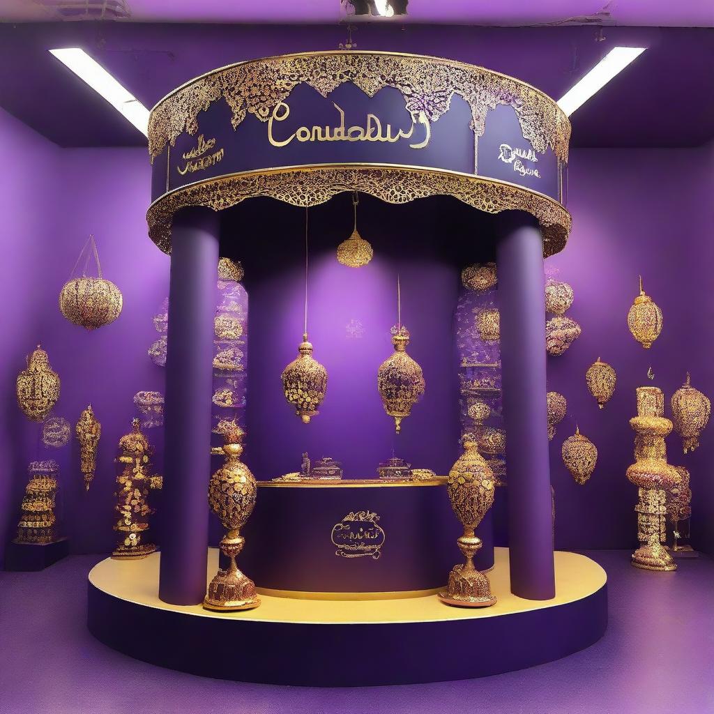 A smart and imaginative Cadbury chocolate stand inspired by the ambiance of Ramadan. The stand, adorned with Ramadan lanterns and enhanced by Islamic shapes, glass, and soft lighting, invites onlookers for an enchanting exploration of chocolates.