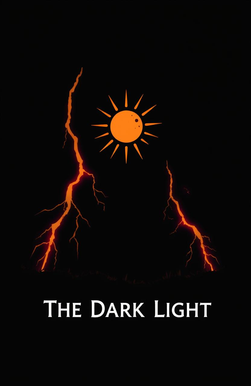 A dark cover illustration titled 'The Dark Light', featuring a dramatic scene with contrasting elements