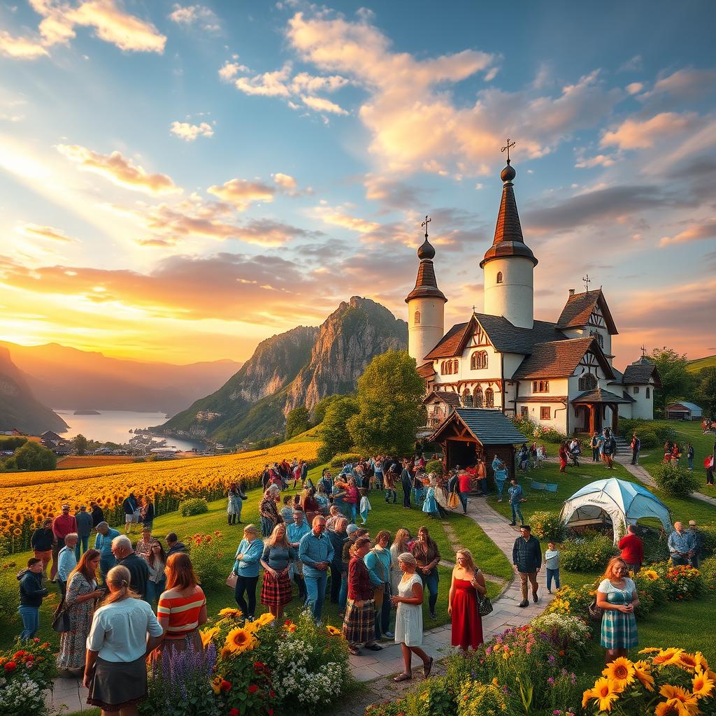 A beautifully blended landscape that showcases the unique features of both Bulgaria and Norway combined into one fictional country