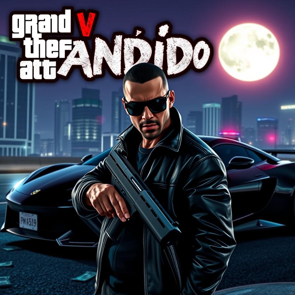 A compelling thumbnail for a Grand Theft Auto V video focused on the theme of crime, featuring an urban night setting in Los Santos