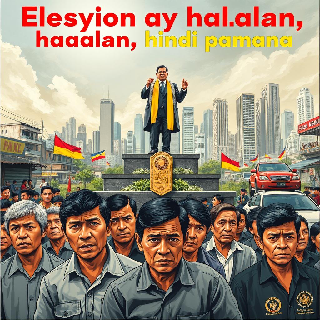 A political dynasty poster focusing on the stark contrast between the struggles of the poor and the opulence of corrupt politicians in the Philippines