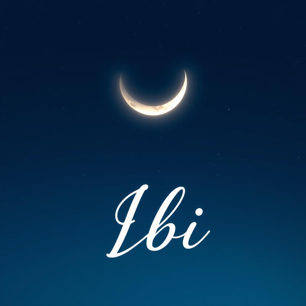 A serene night sky featuring a majestic crescent moon glowing softly, positioned prominently in the center of the image