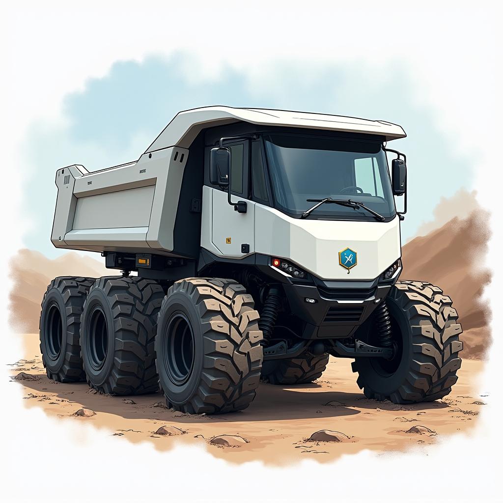 A robust and heavy-duty electric dump truck featuring six large, durable wheels