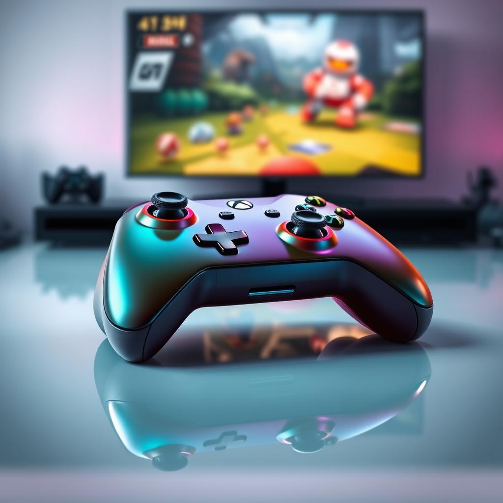 A highly detailed, modern Xbox controller lying on a sleek, reflective surface
