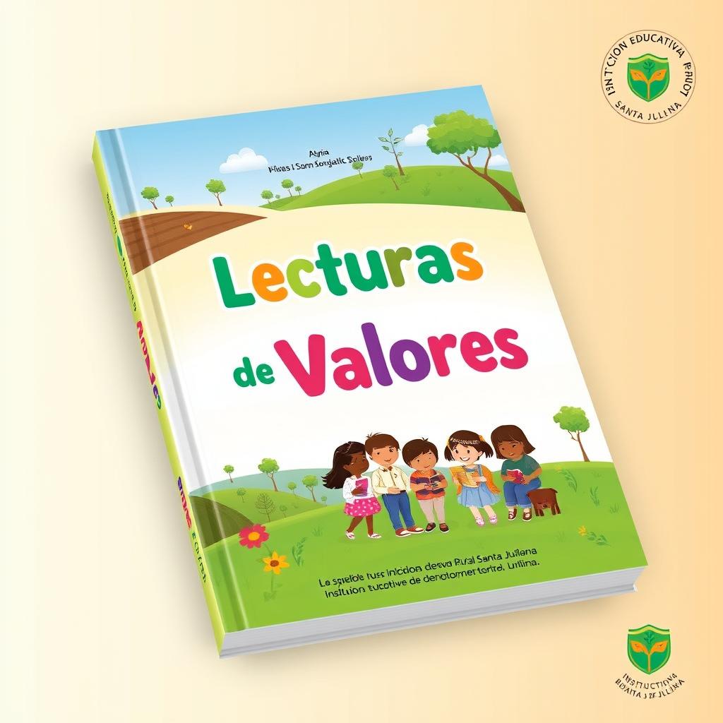 A vibrant book cover design for 'Lecturas de Valores' tailored for the 'Institución Educativa Rural Santa Juliana'