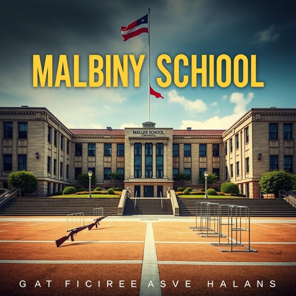 A striking book cover for a gay fiction novel set in a military school, focused on the environment rather than characters