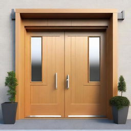 A simple design of a double door with a minimalist, sleek finish and sturdy build.