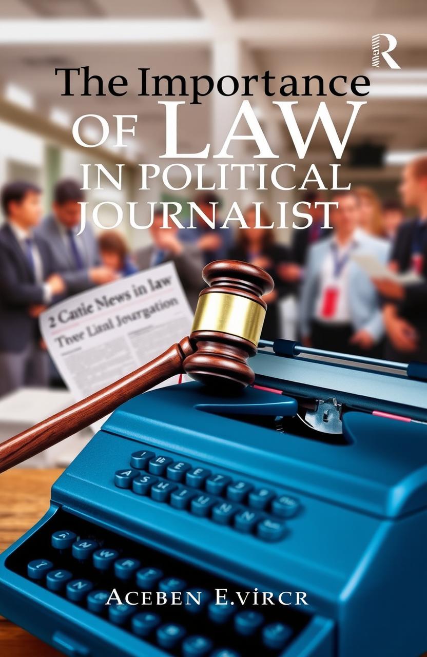 A thought-provoking book cover design that encapsulates the theme 'The Importance of Law in Political Journalism'