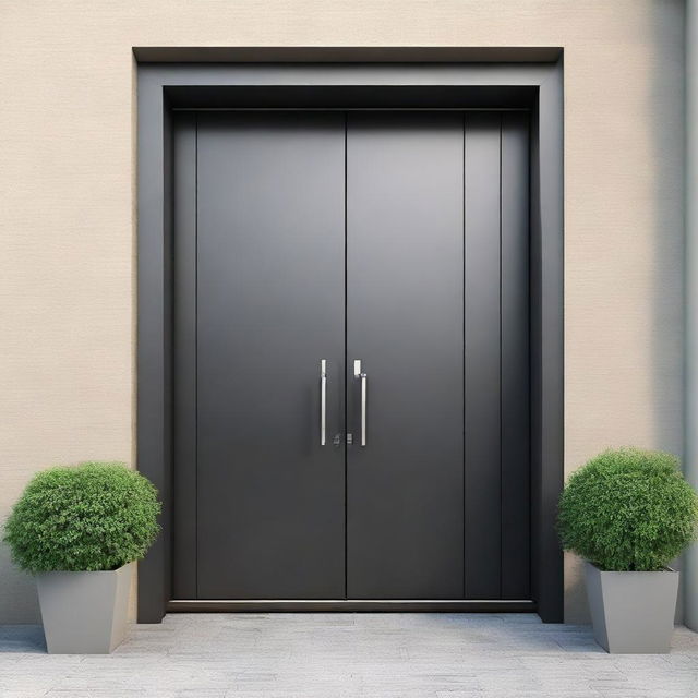 A simple design of a double door with a minimalist, sleek finish and sturdy build.