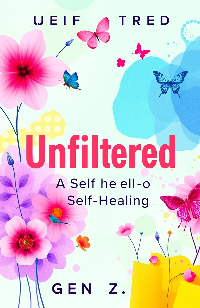 A vibrant and eye-catching book cover for 'Unfiltered: A Journey of Self-Healing', targeting Gen Z