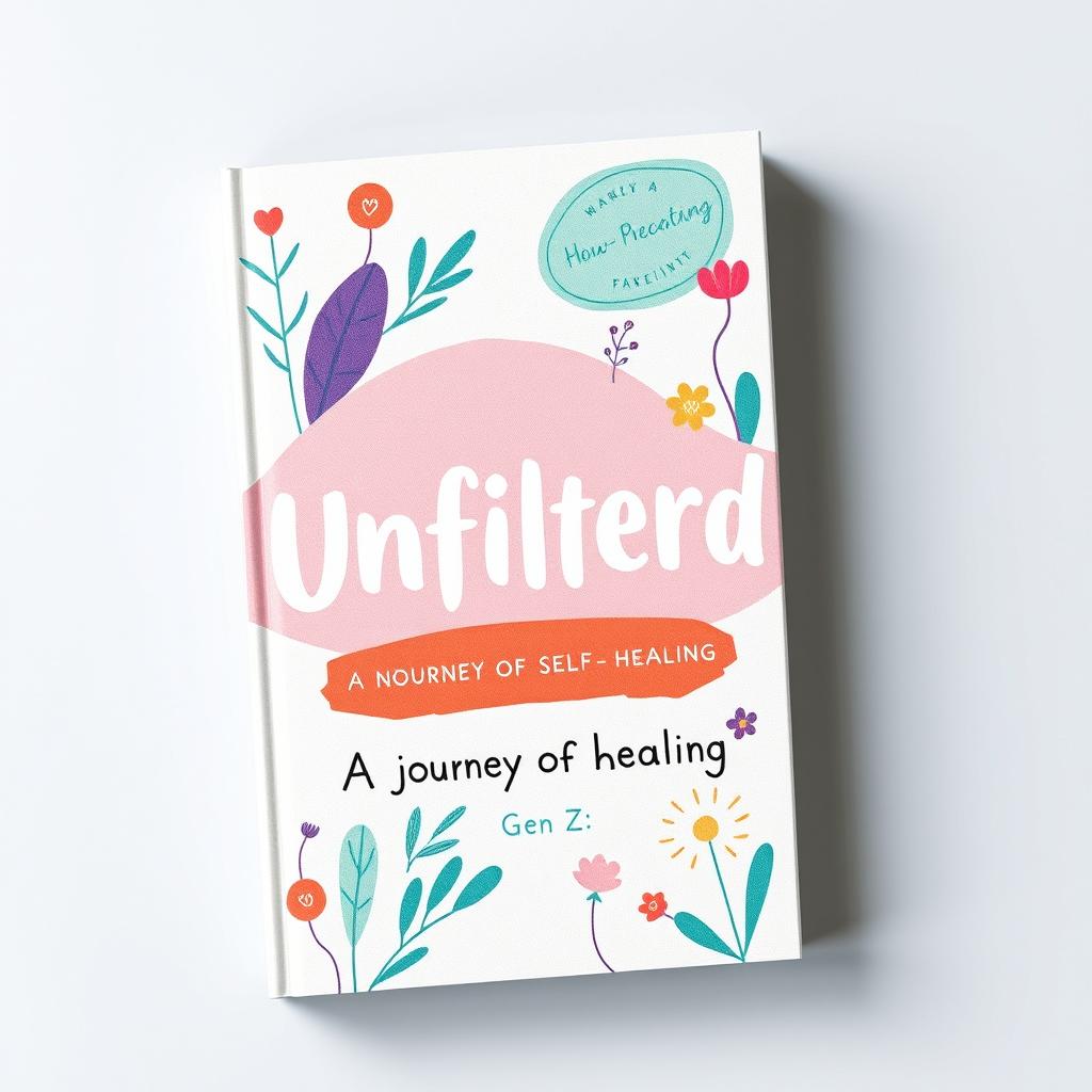 A dynamic and engaging book cover for 'Unfiltered: A Journey of Self-Healing', specifically designed for a Gen Z audience
