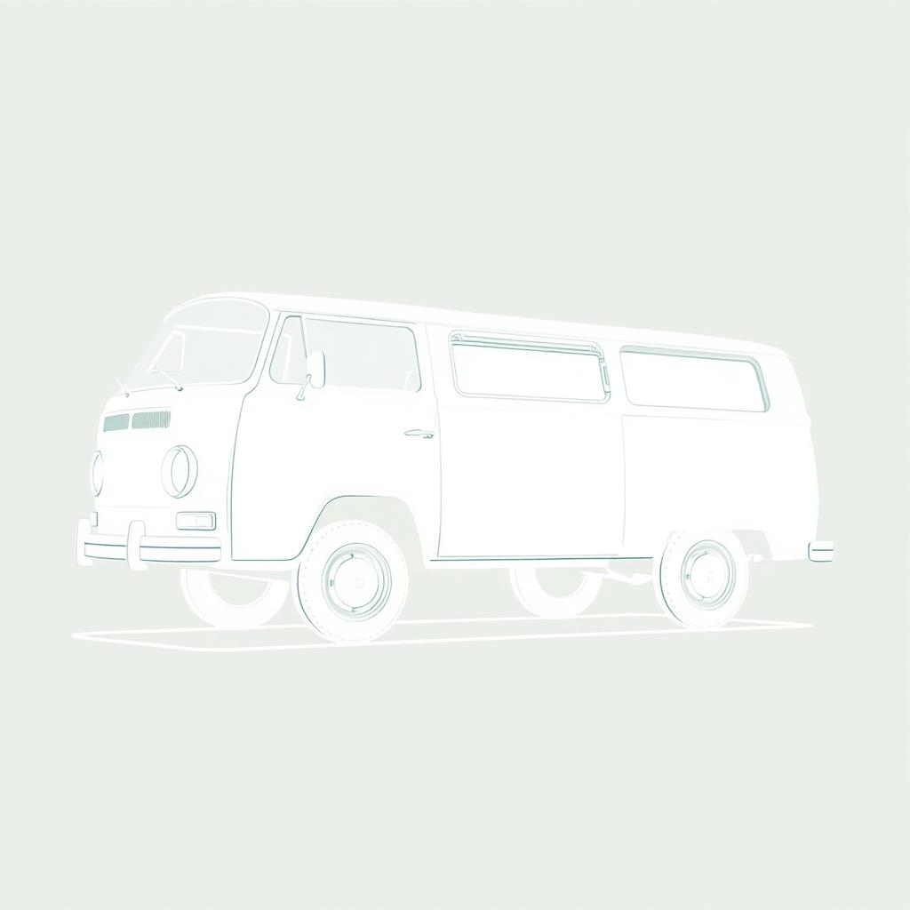 A white outline sketch of a 1991 Volkswagen Kombi 1800, depicted from the side