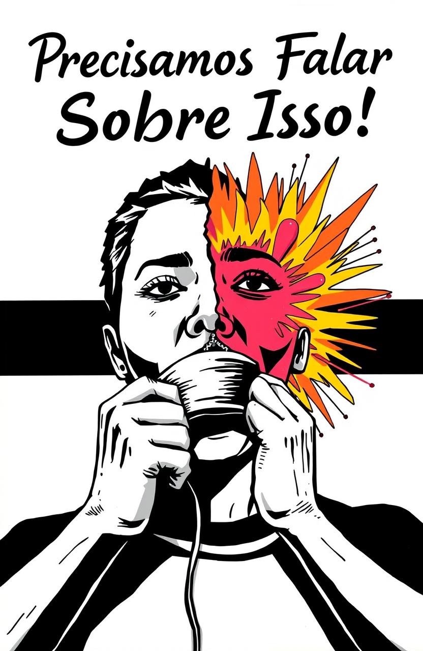 A person removing a gag from their mouth, symbolizing liberation and expression