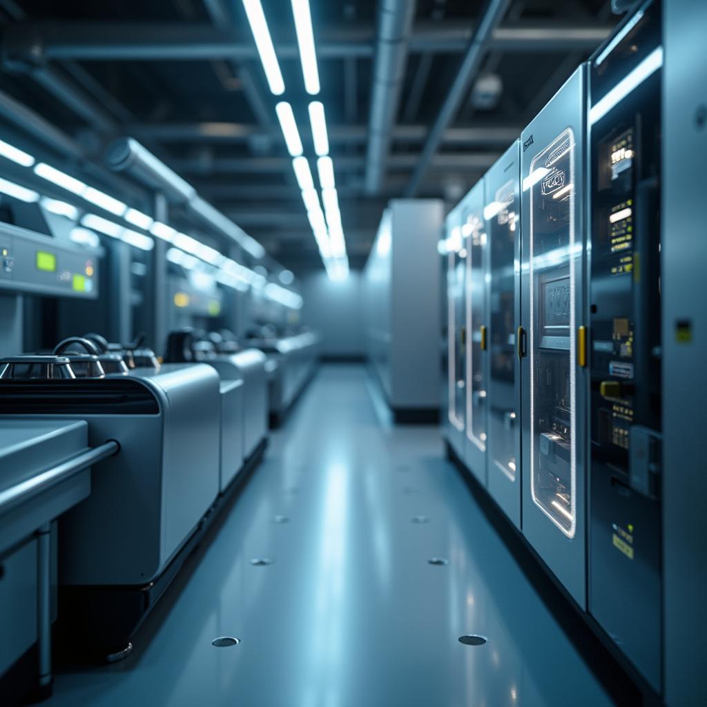A modern and elegant scene focused on lithium-ion technologies, featuring a sleek, high-tech production environment