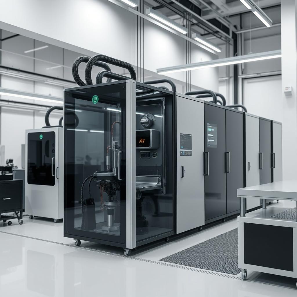 A contemporary and sophisticated scene focused on lithium-ion technologies, showcasing a production environment without any workers present