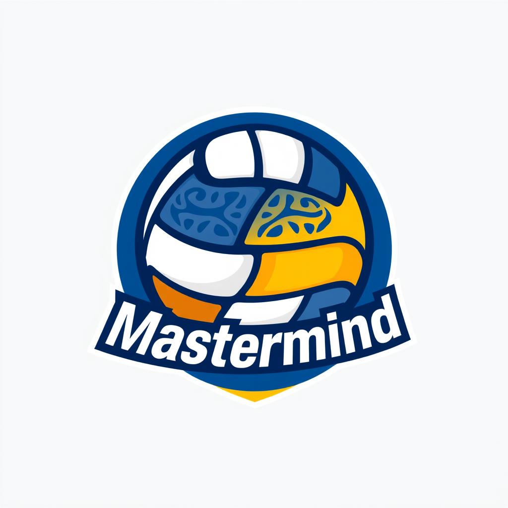 A dynamic and modern logo design for a volleyball team named 'Mastermind'