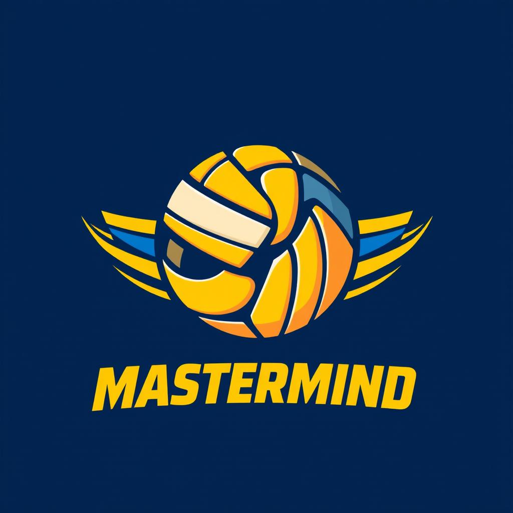 A dynamic and modern logo design for a volleyball team named 'Mastermind'