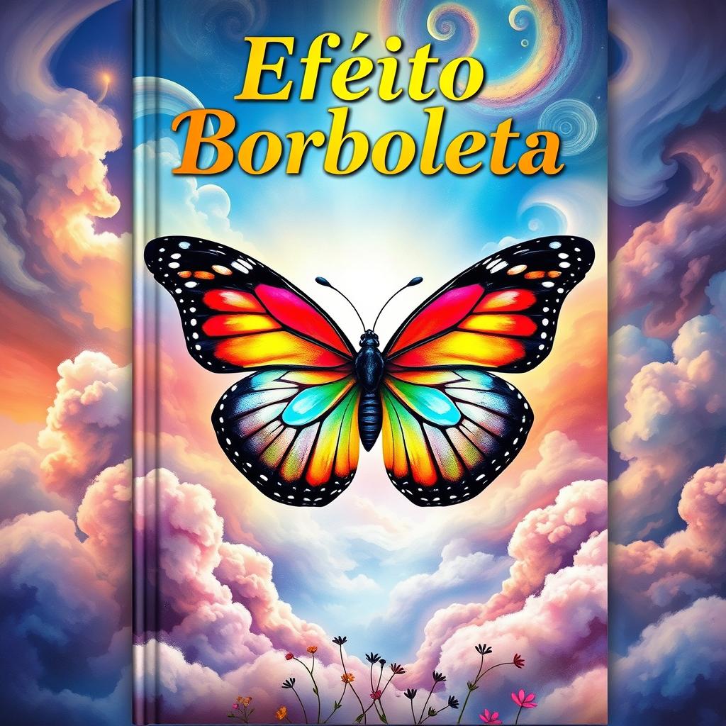 A book cover for 'Efeito Borboleta', featuring a large, colorful butterfly spreading its wings in the center