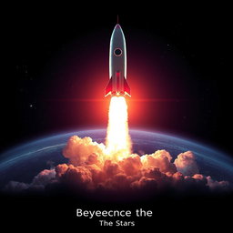 A stunning digital art poster of a rocket launch to space, capturing the moment of liftoff with vibrant colors and dynamic energy