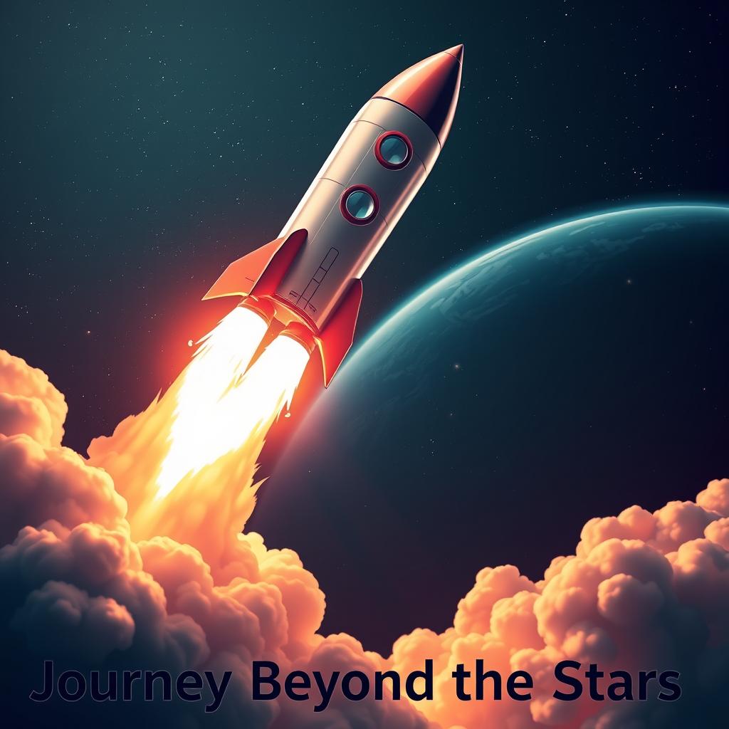 A stunning digital art poster of a rocket launch to space, capturing the moment of liftoff with vibrant colors and dynamic energy