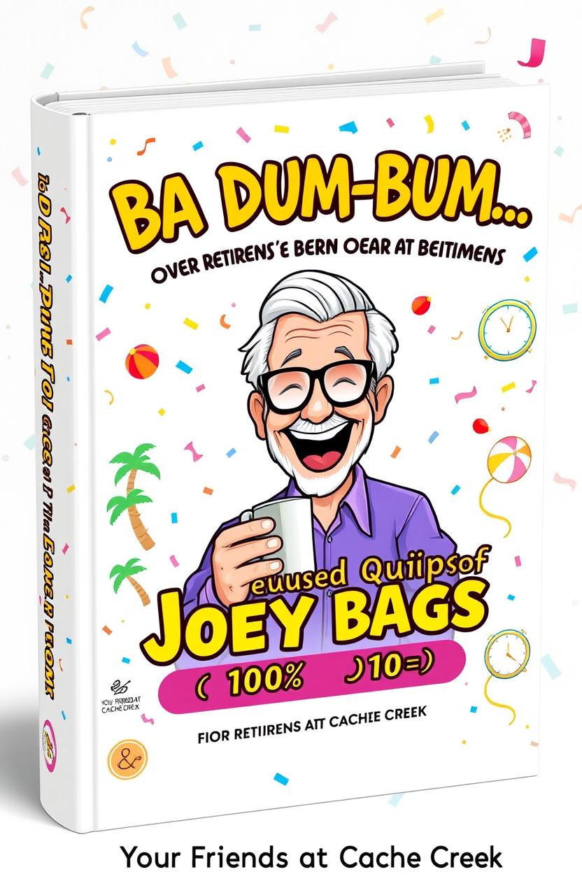 A book cover design for a retirement gift titled 'Ba Dum-Bum… Overused Quips of Joey Bags (100% Joe)'