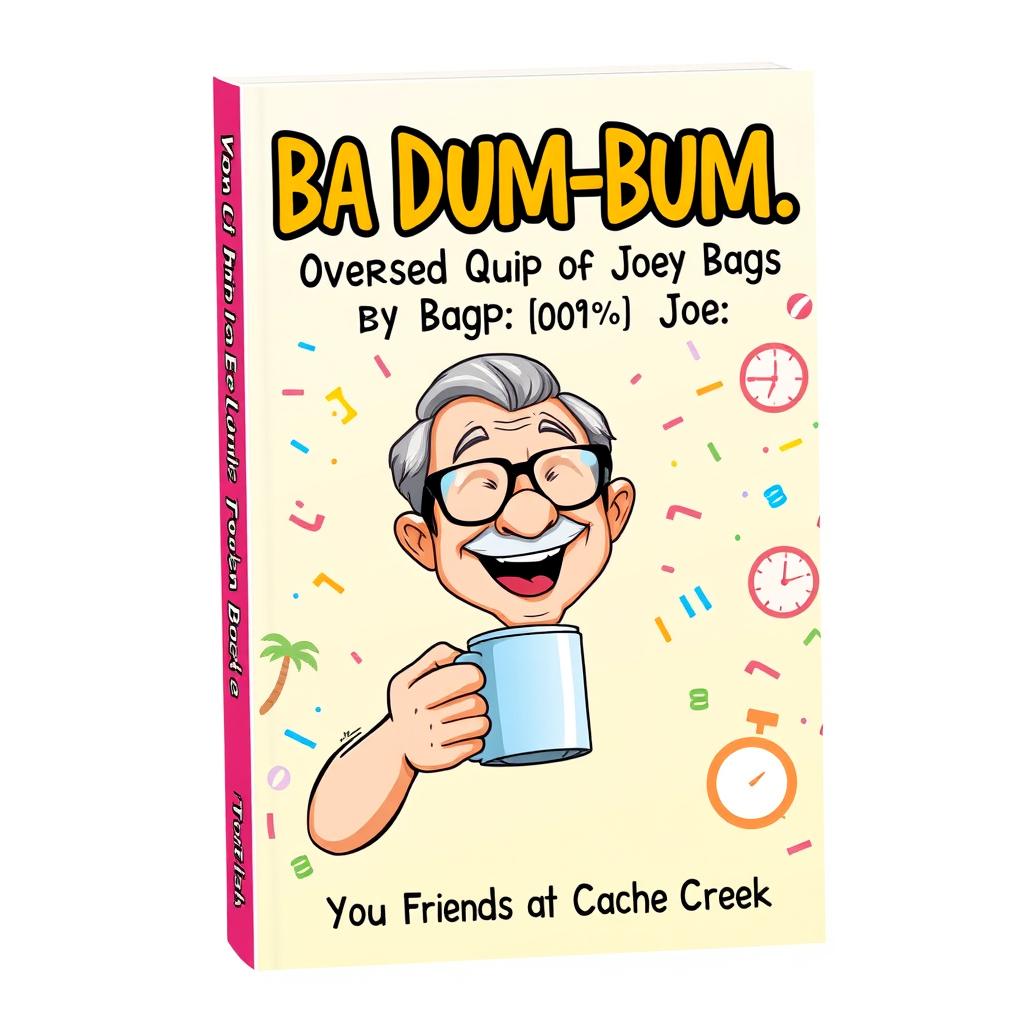 A book cover design for a retirement gift titled 'Ba Dum-Bum… Overused Quips of Joey Bags (100% Joe)'