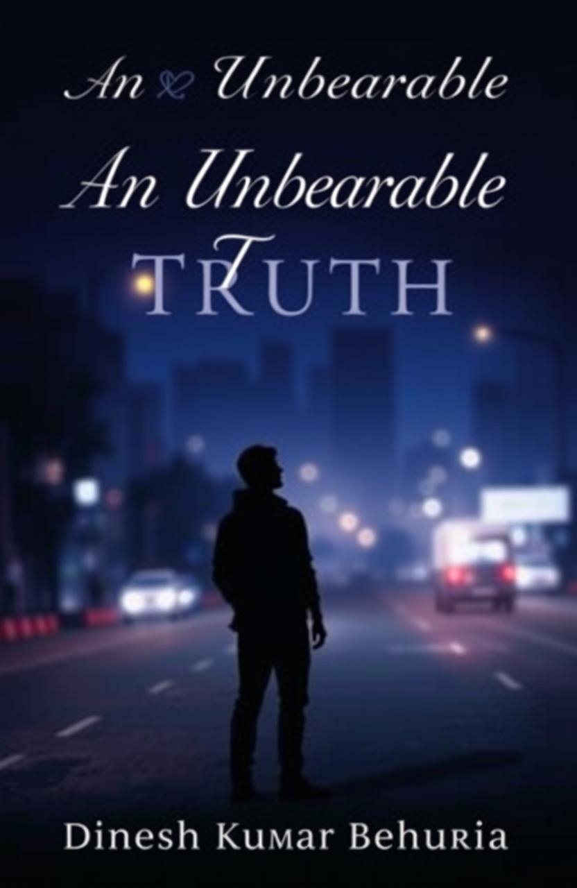 A book cover for 'An Unbearable Truth' by Dinesh Kumar Behuria, featuring a solitary figure standing on a desolate street at dusk, looking longingly into the distance
