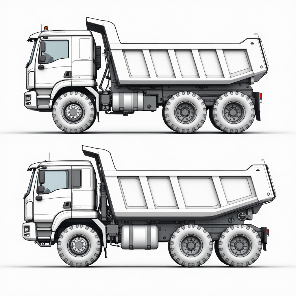 An AutoCAD drawing of a robust full electric dump truck designed for heavy-duty work with a 15 cubic meter capacity