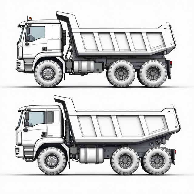An AutoCAD drawing of a robust full electric dump truck designed for heavy-duty work with a 15 cubic meter capacity