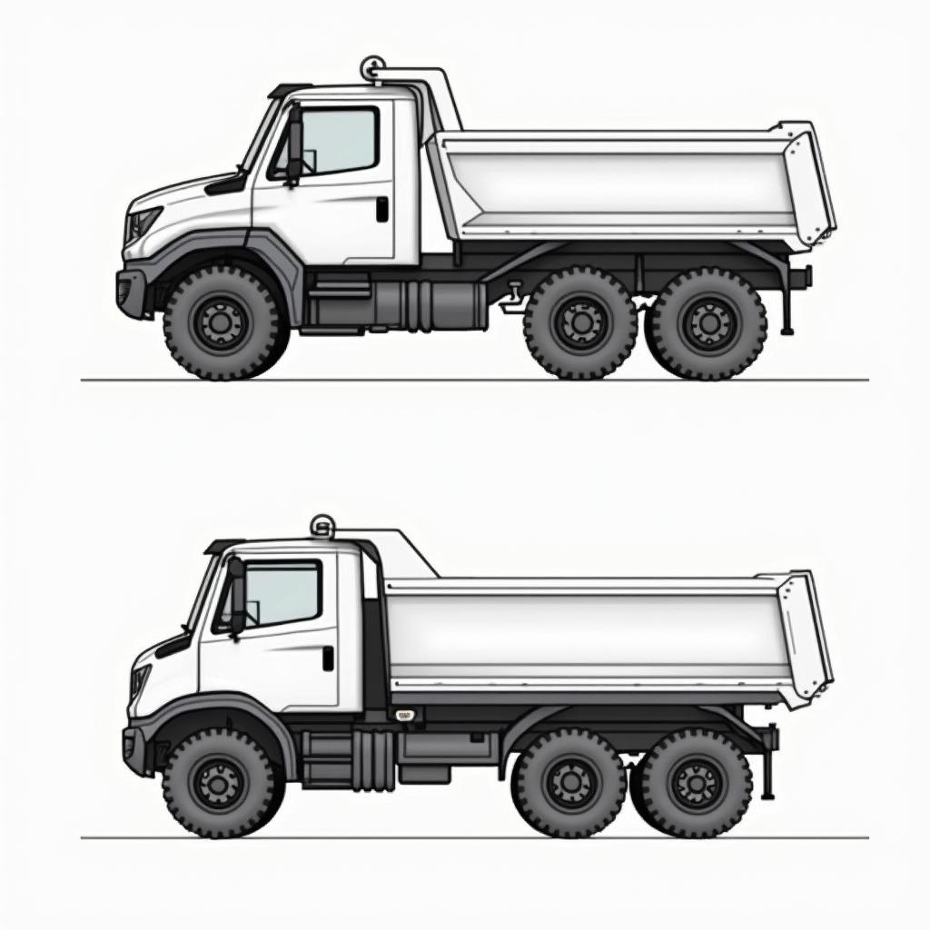 An AutoCAD drawing of a robust full electric dump truck with a capacity of 15 cubic meters